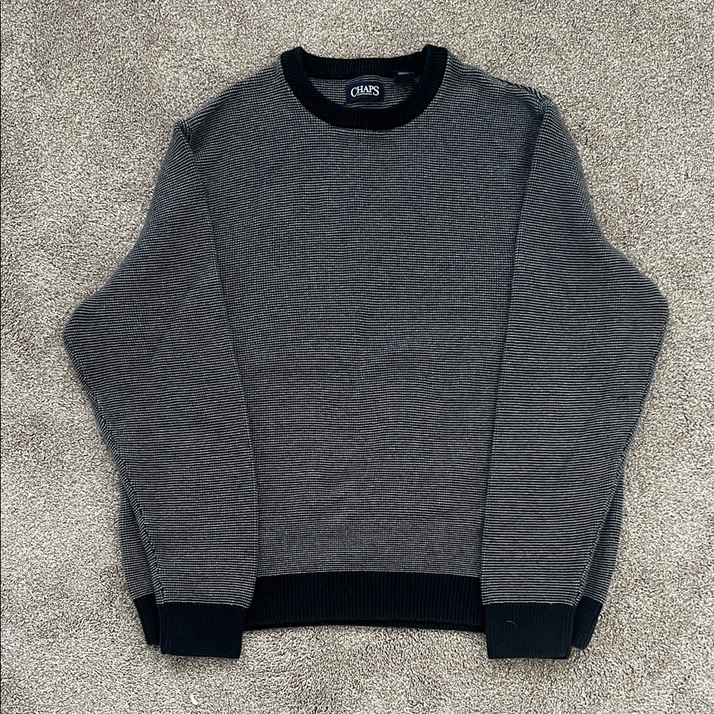 Chaps Men's Black and Gray Crewneck Sweater Size XL